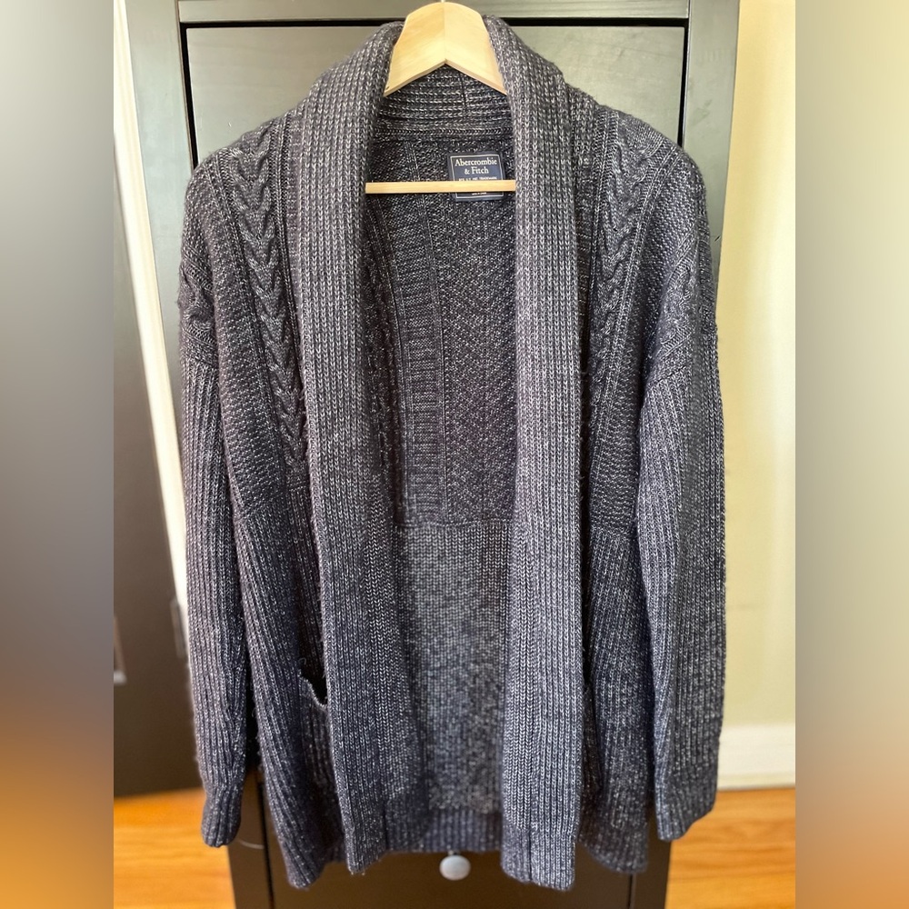 Abercrombie&Fitch Heather Black Cable Knit Open Cardigan,Size : S
